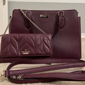 Kate Spade satchel and matching wallet - wine color
